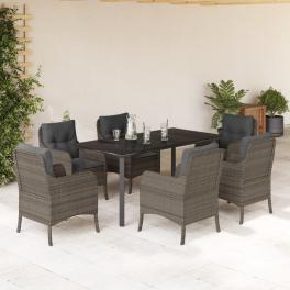 Garden dining set grey pe rattan 6-seater uv-resistant materials