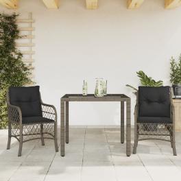 Bistro set grey pe rattan, powder-coated steel, tempered glass