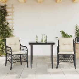 Bistro set black pe rattan, tempered glass, powder-coated steel