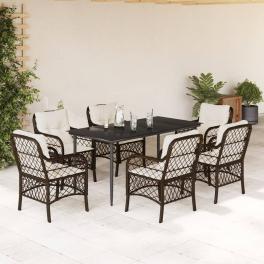 Garden dining set brown pe rattan 7 piece removable covers