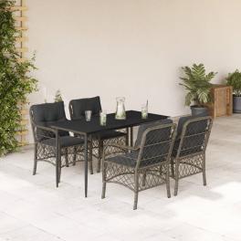Garden dining set grey table poly rattan medium removable covers