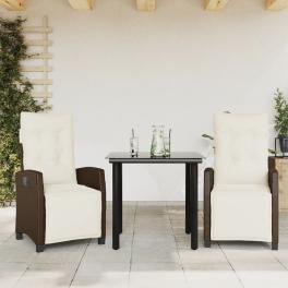 Garden dining set brown, cream white, black poly rattan 3 piece set