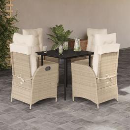 Garden dining set beige and black pe rattan 5-piece set