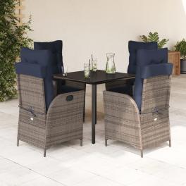 Garden dining set table: black, chair: grey, cushions: navy blue