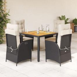 Garden dining set black pe rattan 5 piece adjustable footrests