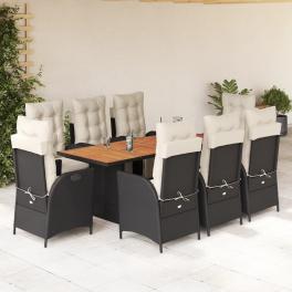 Garden dining set black pe rattan 9 piece set