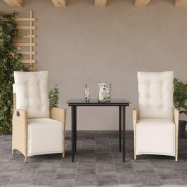 Garden dining set beige poly rattan medium adjustable footrests