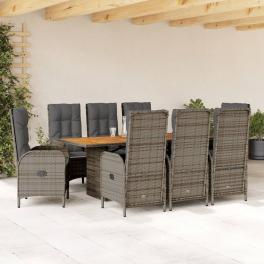 Garden dining set grey pe rattan 9-piece set adjustable armrests