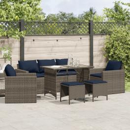 Patio sofa set set of 6 gray pe rattan large removable covers