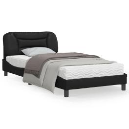 Bed frame black faux leather, metal, solid pine wood, plywood