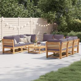 Garden lounge set dark grey cushions with natural wood