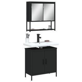 Bathroom furniture set black engineered wood standard