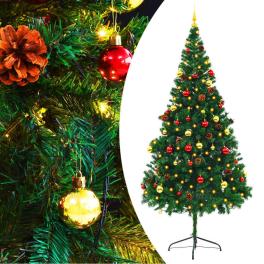 Artificial pre-lit christmas tree with baubles green 7 ft