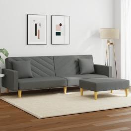 Sofa bed dark grey fabric (100% polyester), wood, plastic 2-seater
