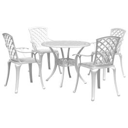 Garden dining set white cast aluminum 5 piece set ergonomic