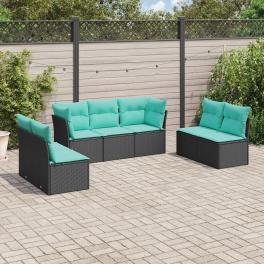 Garden sofa set black, blue pe rattan, powder-coated steel, polyester