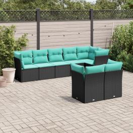 Garden sofa set black sofa, blue cushions