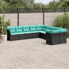 Garden sofa set black pe rattan, powder-coated steel 10 piece set
