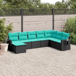 Patio sofa set black frame with blue cushions