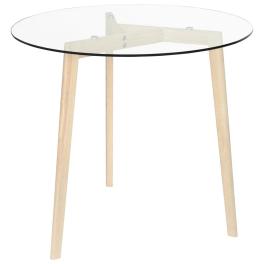 Dining table clear and natural oak tempered glass and solid oak wood