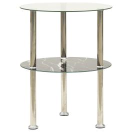 Side table transparent and black marble tempered glass small