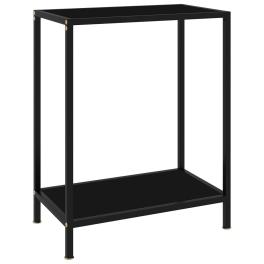 Console table black tempered glass compact simplistic