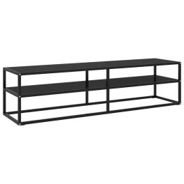 Tv cabinet black tempered glass, powder-coated steel