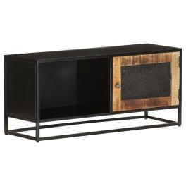 Tv cabinet black, brown rough mango wood, iron, mdf medium
