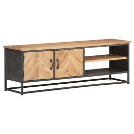 Tv cabinet natural wood, grey solid acacia wood, steel 47.2 in wide