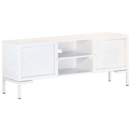 Tv cabinet white solid mango wood, powder-coated steel medium