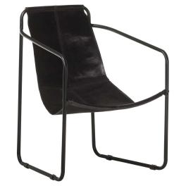Relaxing armchair black genuine leather, iron standard ergonomic