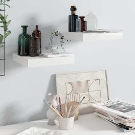 Wall shelf set of 2 high gloss white honeycomb mdf, metal small