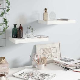 Wall shelf set of 2 high gloss white honeycomb mdf, metal frame