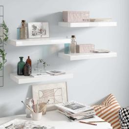 Wall shelf set of 4 high gloss white honeycomb mdf, metal medium