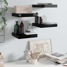 Wall shelf set of 4 high gloss black honeycomb mdf, metal small