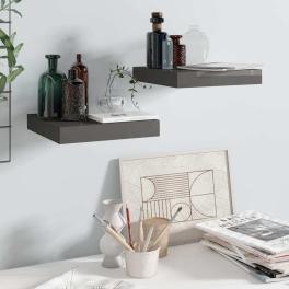Wall shelf set of 2 high gloss gray honeycomb mdf, metal
