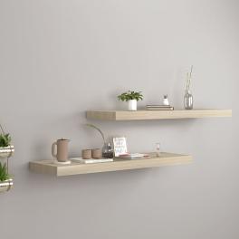 Wall shelf set of 2 oak honeycomb mdf, metal 31.5 x 9.3 x 1.5 in