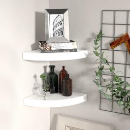 Corner shelf set of 2 high gloss white honeycomb mdf, metal
