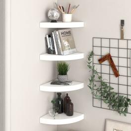 Corner shelf set of 4 high gloss white honeycomb mdf, metal small