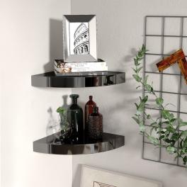 Corner shelf set of 2 high gloss black honeycomb mdf