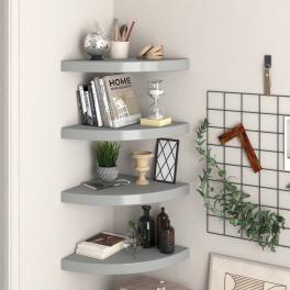 Corner shelf set of 4 gray honeycomb mdf small wall-mounted