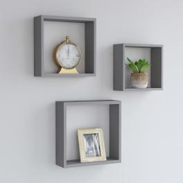 Wall cube shelves 3 pcs gray mdf