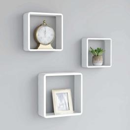 Wall cube shelf set of 3 white mdf small, medium, large