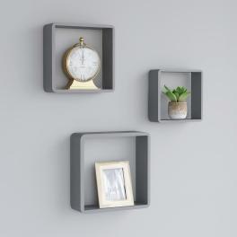 Wall cube shelf set of 3 grey mdf small appealing design