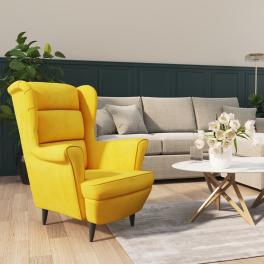 Armchair mustard yellow velvet (100% polyester), plywood standard