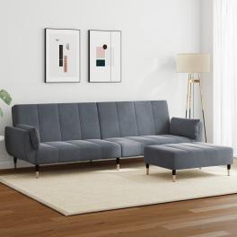 Sofa bed dark gray velvet (100% polyester), wood, metal 2-seater