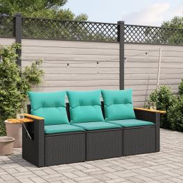 Garden sofa set black pe rattan 3-piece removable covers