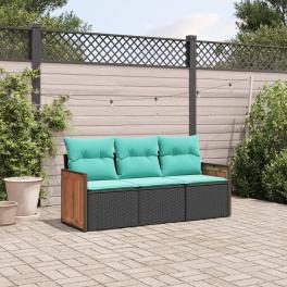 Garden sofa set black pe rattan 3 piece storage