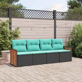 Garden sofa set black pe rattan 4 piece set adjustable feet