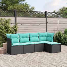 Garden sofa set black pe rattan, powder-coated steel 5 piece set
